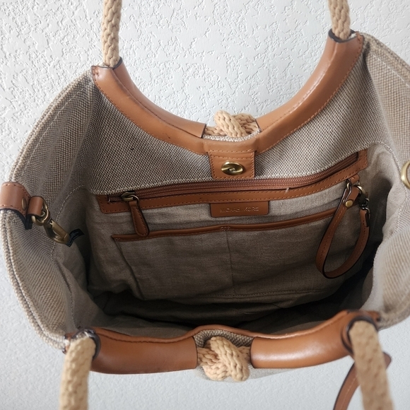 Michael Kors Isla Ring Brown Canvas Shoulder Tote Bag Large Boho Vacay Travel - Picture 10 of 15